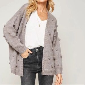 Promesa Gray 3D Pom Pom Polka Dot Gray Cardigan